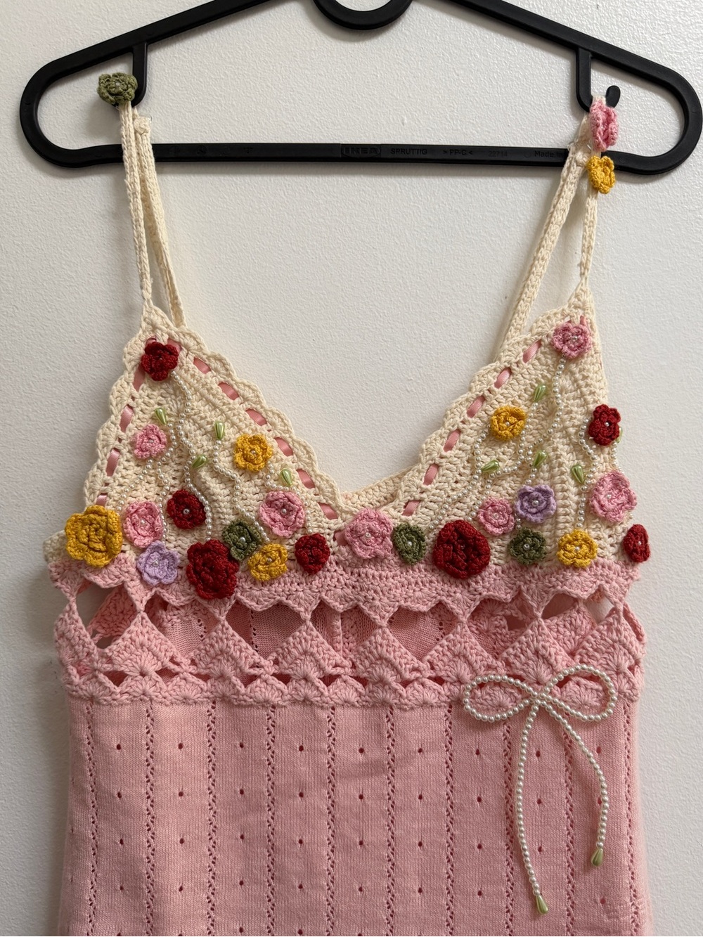 Lacemade 100% Cotton Pink & Cream Floral Crochet Midi Dress - Picture 2 of 7